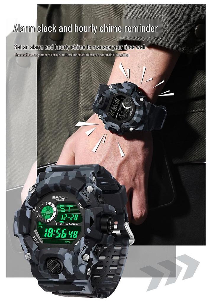 Sanda Multi-functional Outdoor Mountaineering Camouflage Sport Waterproof Alarm Clock Watch