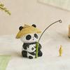 Resin Fishing Panda Outdoor Statues Bamboo Hat Adorable Animal Bonsai Pond Aquarium Tabletop Home Room Bedroom Decor Gift