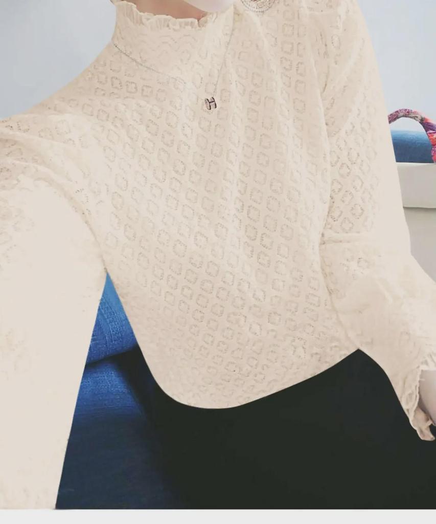 Velvet Lace Half-High Neck Long Sleeve Autumn Top