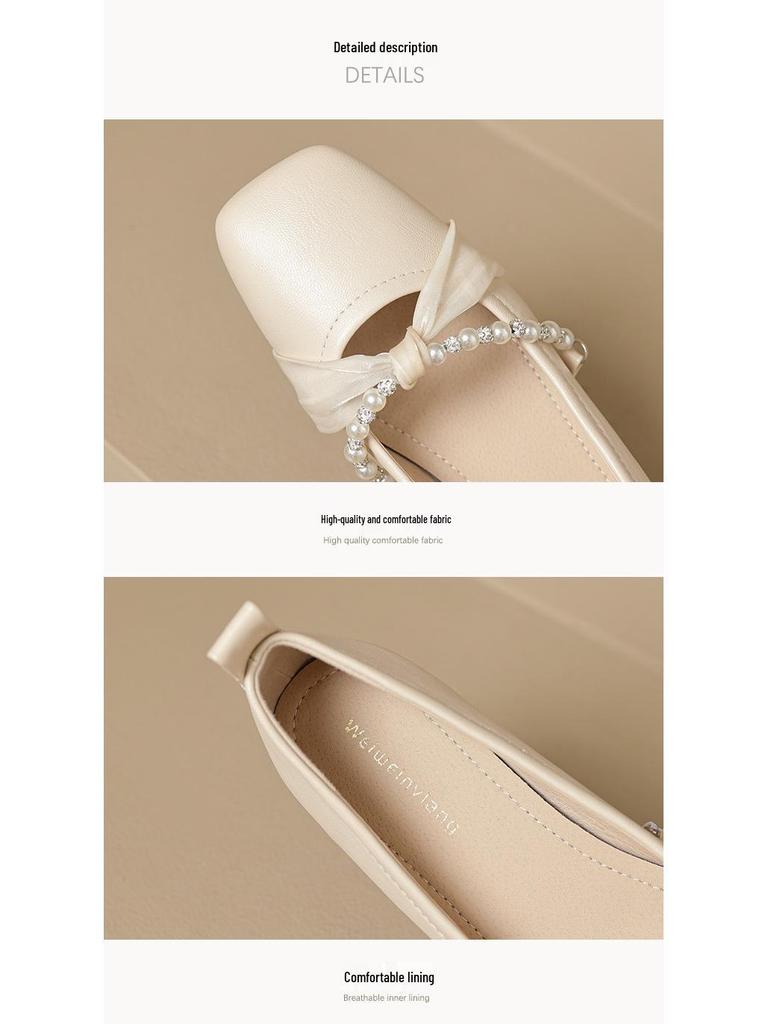 Weiwei 9169-8 Dámské letní boty na robustním podpatku se čtvercovou špičkou a korálky, nadměrná velikost, pohádkový styl, k sukni.