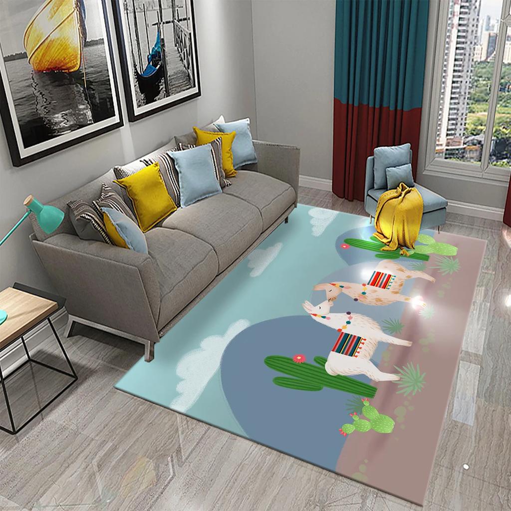 Cartoon Alpaca Carpet Funny Animal Area Rugs for Living Room Doormat Bedroom Bathroom Non Slip Floor Mat Children Crawling Rug