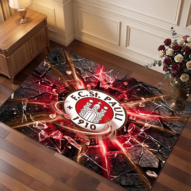 FC St. Pauli Football Print Crystal Velvet Rug, Comfortable Water Absorbent Non Slip Indoor Floor Carpet