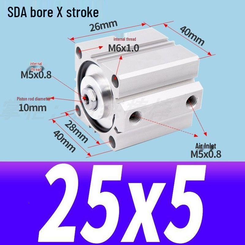 SDA Mini Pneumatic Cylinder, High Thrust, Thin Type, Bore Sizes 20/25/32/40/50