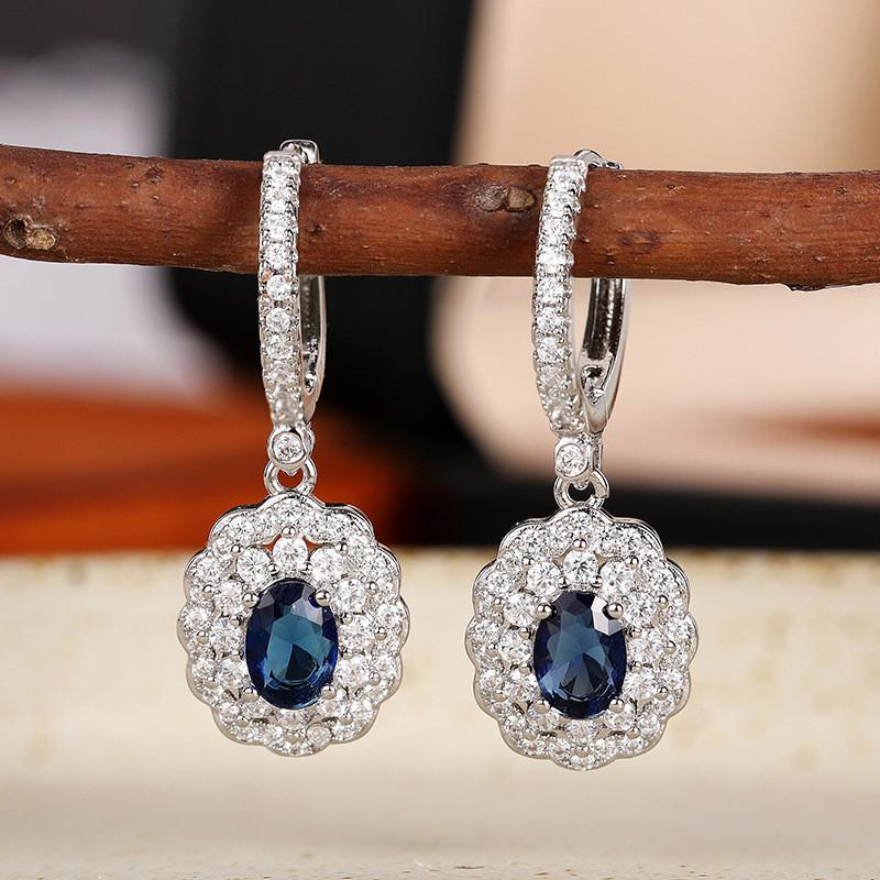 925 Sterling Silver Drop Earrings Blue CZ Inlay Fashion Jewelry Dangle Earrings for Ladies Party Wedding Anniversary
