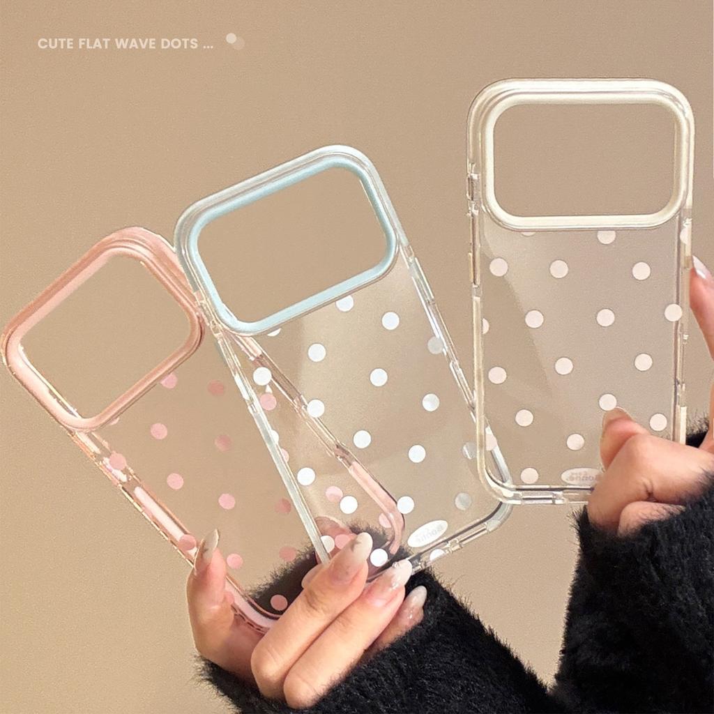 Solid Color Polka Dot IPhone17 Apple 16promax Mobile Phone Case Suitable for 14 Simple Japanese and Korean Style 13 Transparent 15 Soft Ke
