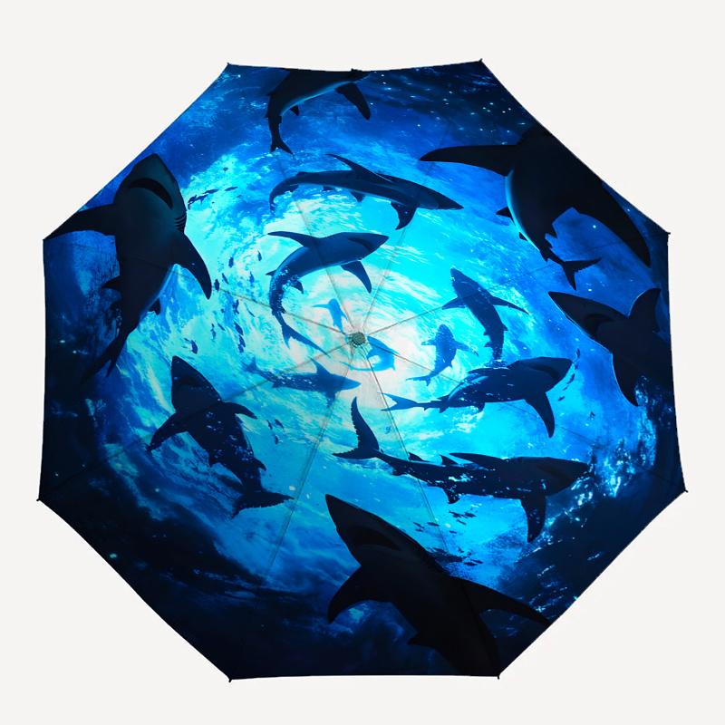 Shark Swarm Theme 8 Bone Hand Automatic Folding Umbrella, Compact and Portable Design, A Perfect Gift for Birthday, Christmas or Business Us