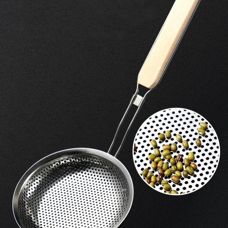 1 Premium-Edelstahl-Schaumlöffel mit Holzgriff - Feines Sieblöffel, geeignet zum Kochen, zur Lebensmittelzubereitung