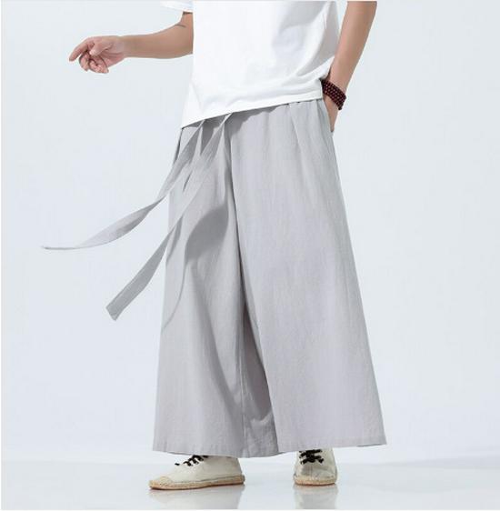 2023 Letní Pánské Volné Bavlněné Lněné Kalhoty s Širokými Nohavicemi - Nový Čínský Styl Ležérní Oblečení