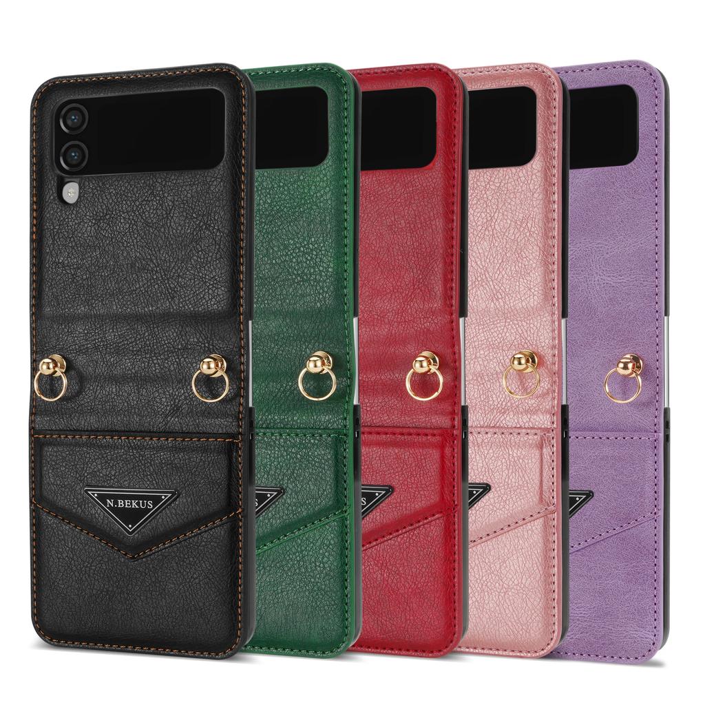Custodia in Pelle a Tracolla per Samsung Galaxy Z Flip 6 5 4 5G Flip4 Flip3 Slot Geometrico per Carte di Credito Cover Posteriore Antiurto Cordino