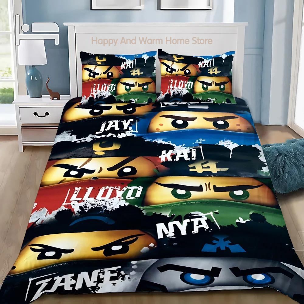 Påslakan Tecknad Spel Kuddfodral Sängkläder Set Pojke Flicka Sovrumsinredning Pojkar-N-Ninjagos-Present Enkel Dubbel Stor Storlek