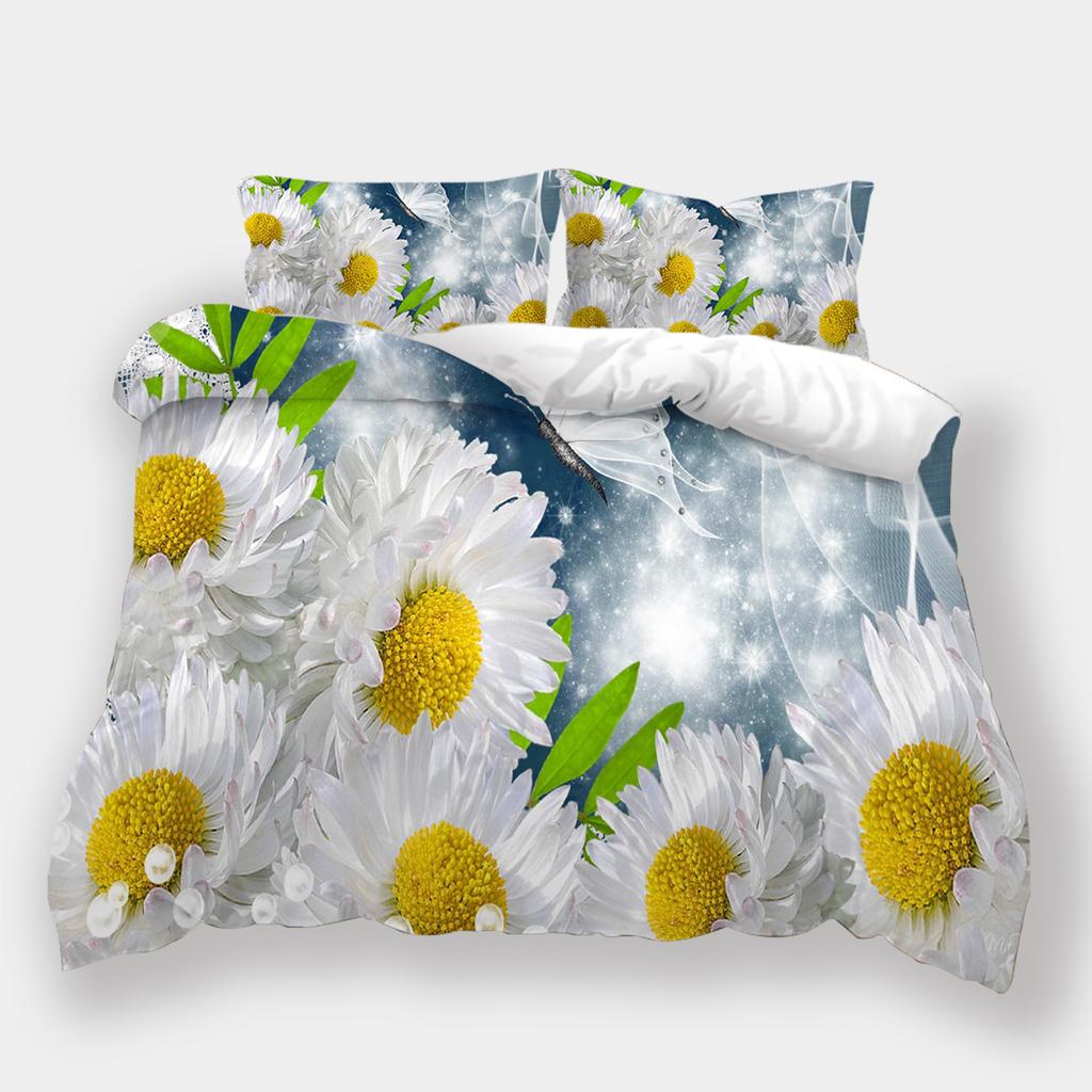 3D Printed Flower Bedding, Women's and Girls' Down Duvet Covers and Pillowcases, 2/3pc King Queen Bed Full-size Duvet Cover Gift