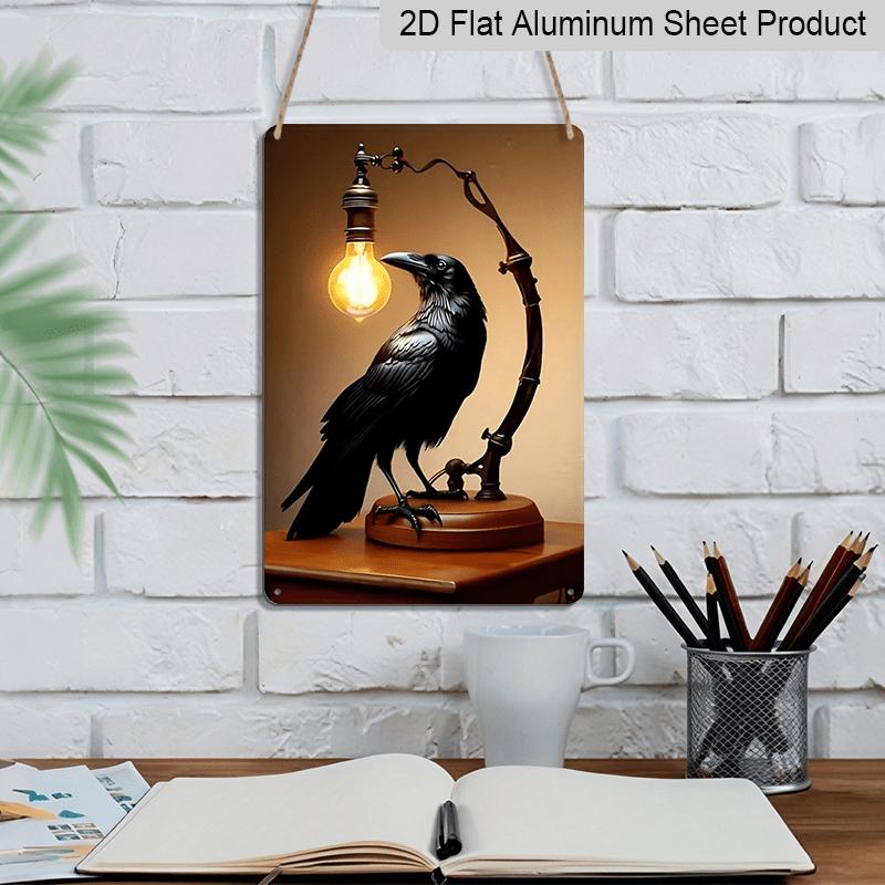 2D Flat 1pc Retro Crow and Black Metal Sign, A 12 By 8 Inch Metal Crow Art Decoration Plaque, Ideal for Home and Office, Modern Interior Design