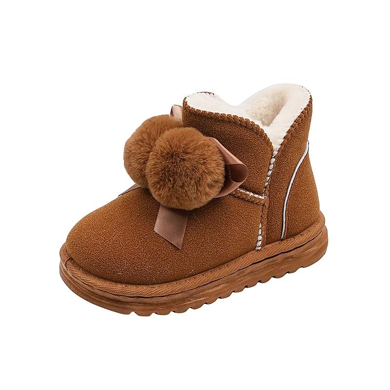 Winter Children's Boots Soft Fluffy Hairball Cute Girl Snow Boots Fashion Versatile Kids Causal Outdoor Cotton Boots Non-slip