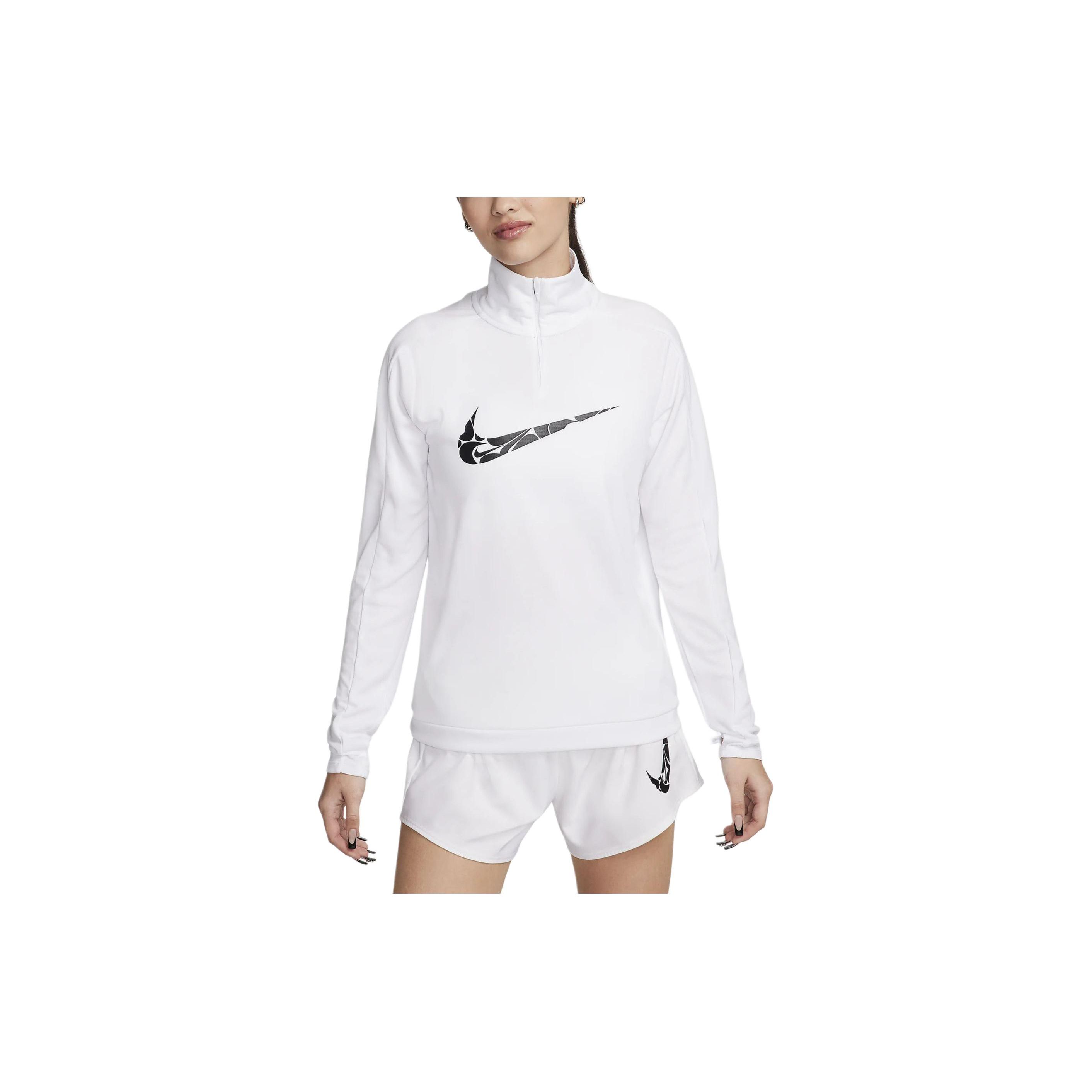 

Nike Swoosh Logo Half-Zip Casual Moisture-Wicking Long Sleeve T-Shirt Women Tops White FN2637-100 M