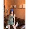 Kumikumi Gyaru Set Distressed Denim Cami Women Summer Frayed Skirt Hip Skirt Two-piece Set