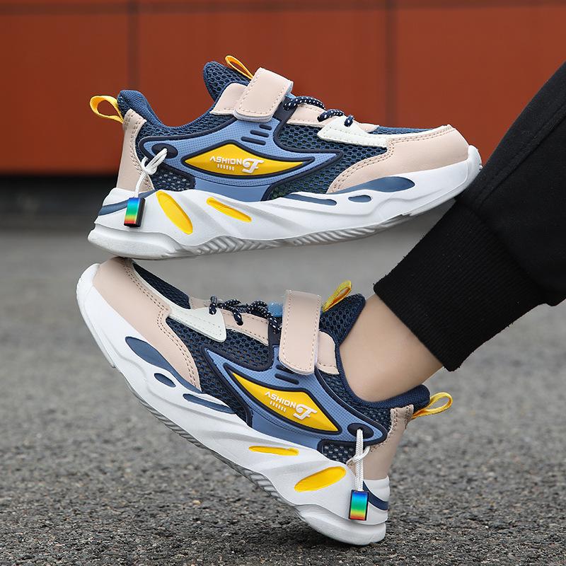 Athletische Schuhe für Jungen aus Mesh und Leder - Rutschfest, Abriebfest, Lässige Laufschuhe für Kinder, Frühjahrs- und Herbst-Schuljahreszeit.