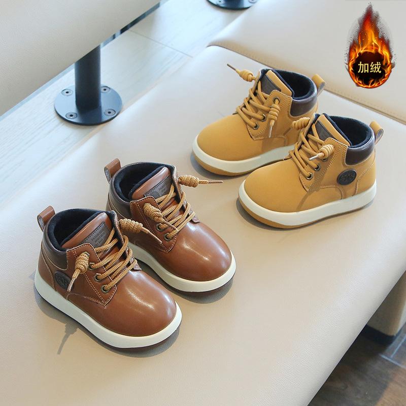 Children's Martin boots 2025 winter velvet boys' short boots thickened British girls' leather boots soft-soled baby cotton shoes