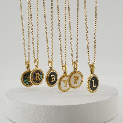 2026 European and American Shell Letter Necklace Women's 18K Gold Simple Round Capital Letter Pendant Jewelry