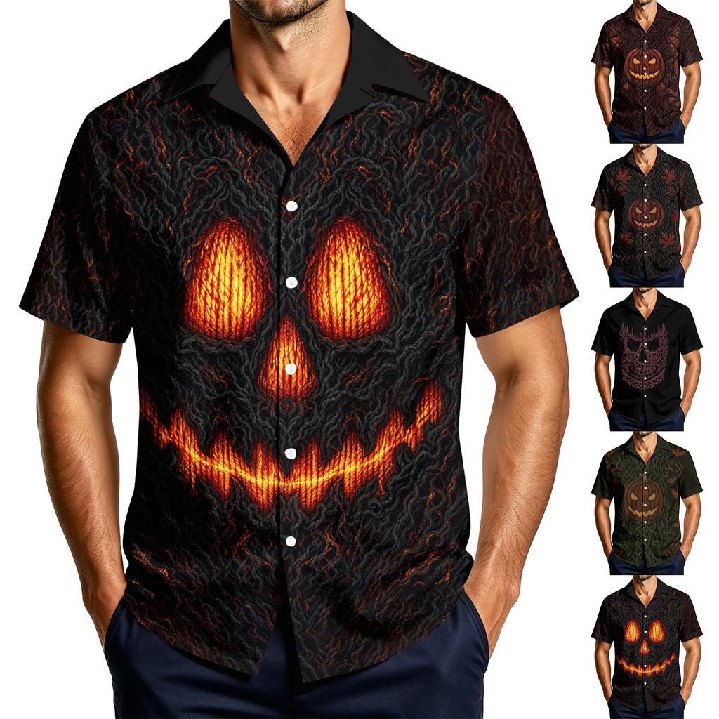 Men's Casual Short Sleeve Halloween Print Shirt