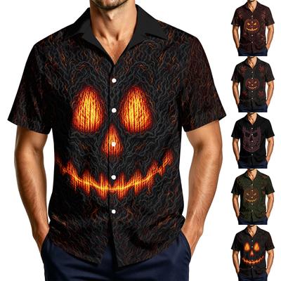 Men's Casual Short Sleeve Halloween Print Shirt