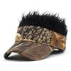 Men Baseball Cap With Spiked Hairs Wig Unisex Fake Wigs Hip Hop Urban Street Style Sunhat Outdoor Army Green Camouflage Print Jungle Sunshade Visor