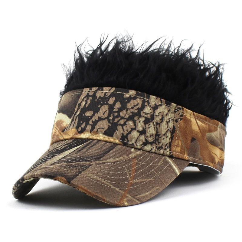 Men Baseball Cap With Spiked Hairs Wig Unisex Fake Wigs Hip Hop Urban Street Style Sunhat Outdoor Army Green Camouflage Print Jungle Sunshade Visor