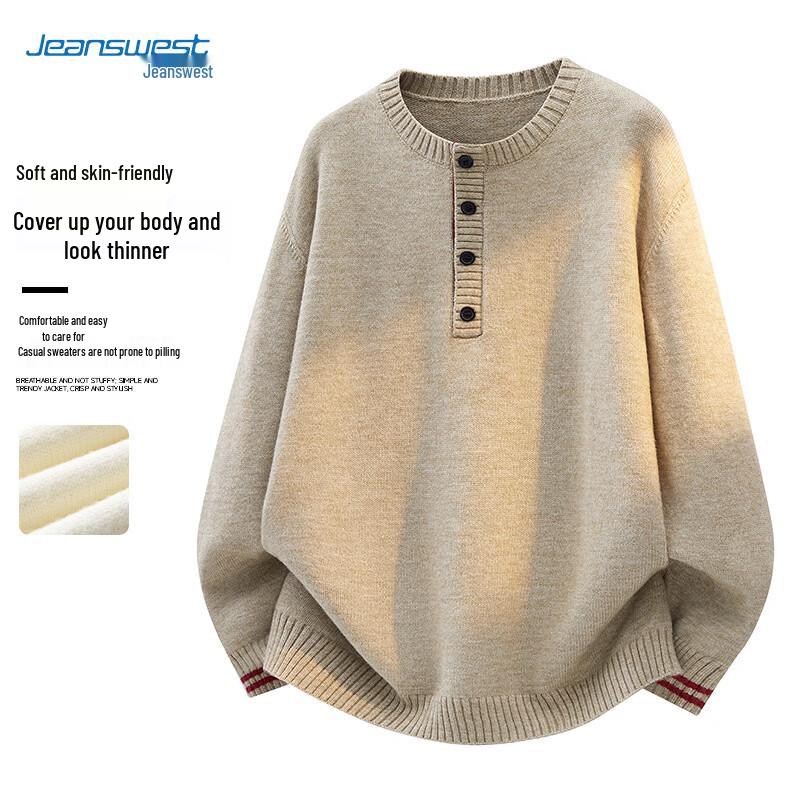 Jeanswest Men's Casual Henley Neck Knitted Pullover