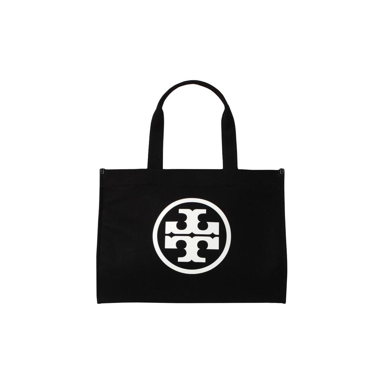 

Tory Burch Ella Logo Detail Hidden Magnetic Closure Bridge Design Fabric Tote Bag Women tote bags Brown Black 148792-002 Basic Set (Bag+Dust Bag)