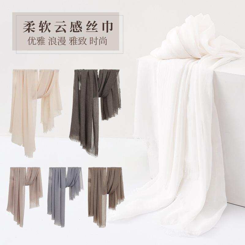 Monochrome Thin Scarf Women'S Sunscreen Shawl Solid Color Simple Imitation Cotton And Linen Silk Scarf High-End Yarn