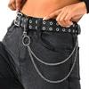 Women's Punk Chain Leather Belt with Rivet & Eyelet Details