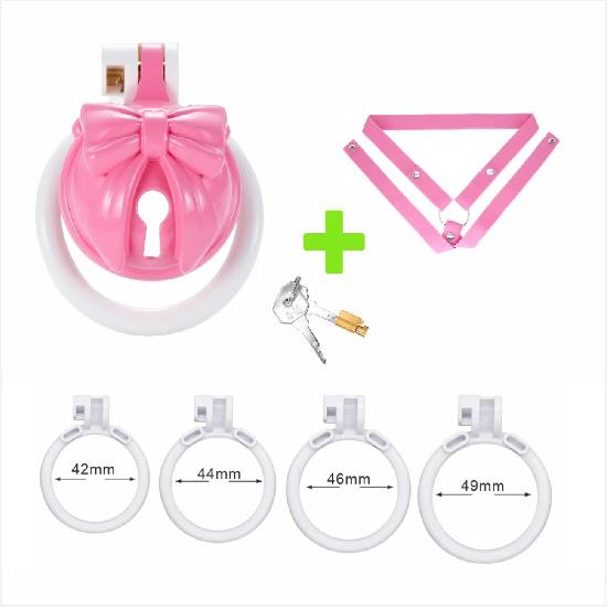 Pink Bow Chastity Cages Sissy Gay Two-tone Craft Chastity Locks Male Locks Pseudo Sissy Chastity Device Escape-proof Cheat-proof