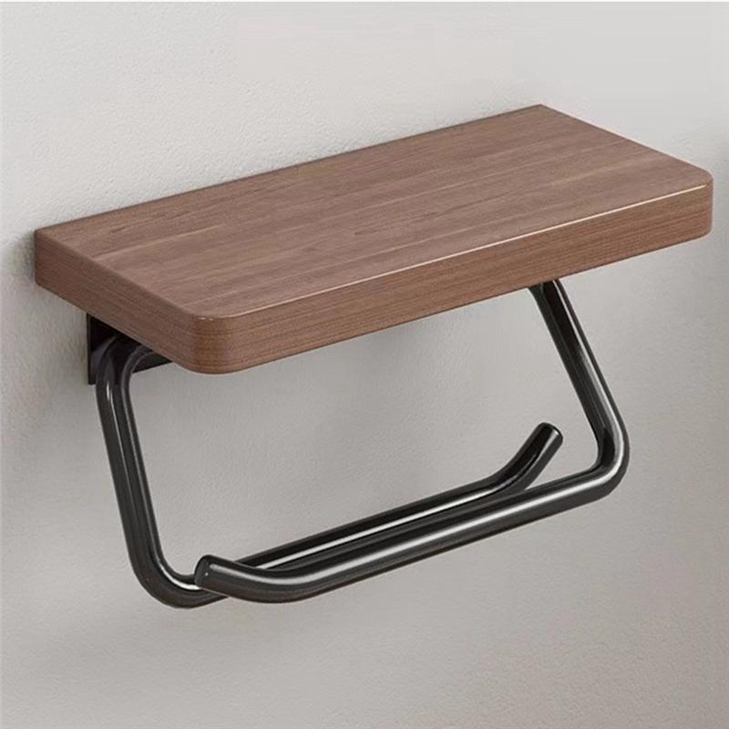AD23-Double Paper Holder With Shelf Wood Wall Mounted WC Holders Toilet Paper Towel Rack For Bathroom Kitchen