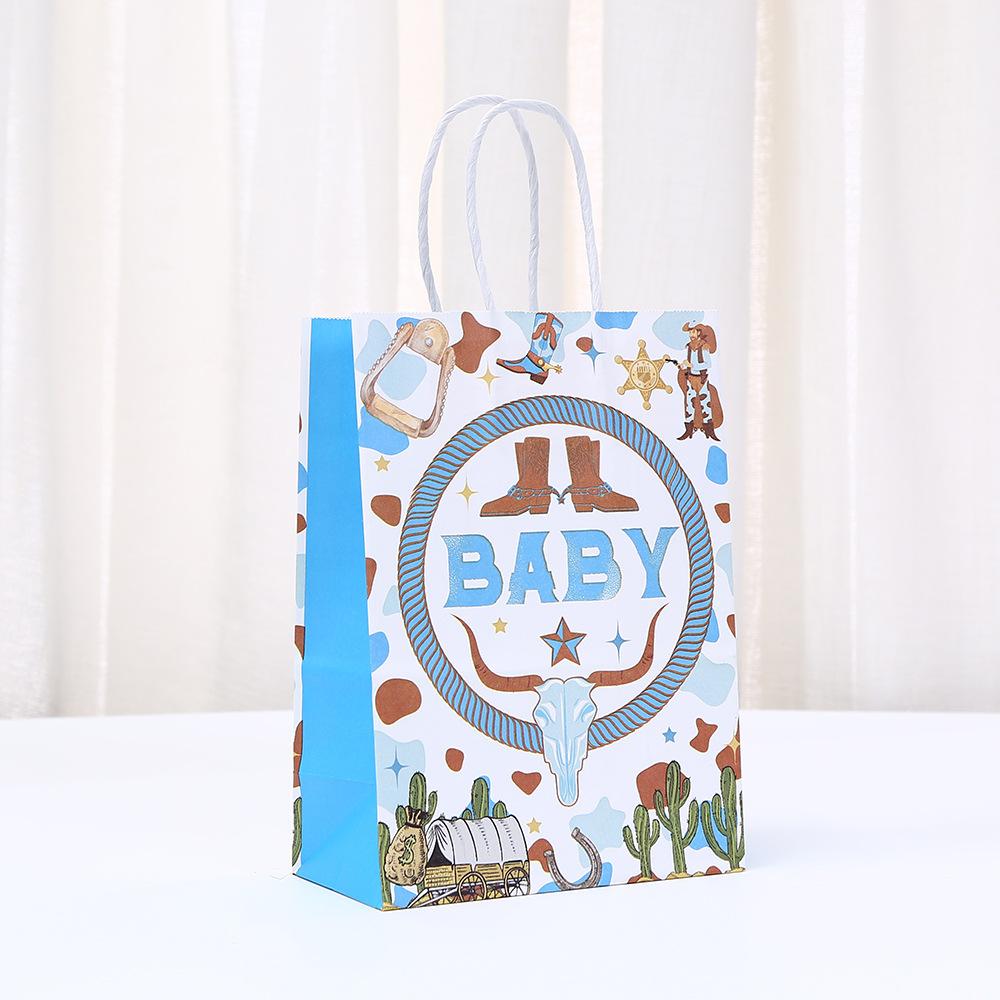 StoBag 2026 NEW Cowboy Party Paper Bag Gift Wrapping Bag for Sweets Blue Western Theme Paper Bags for Candy Baby Shower Birthday
