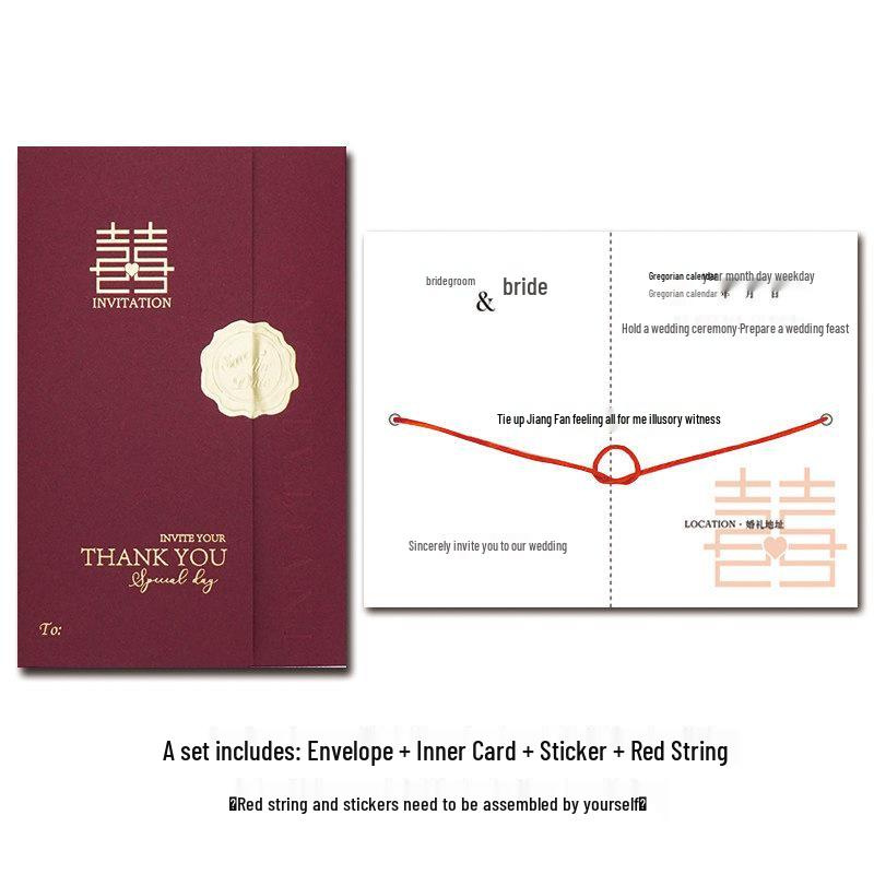 Elegant Red Rope Wedding Invitation Card for Grand Banquet