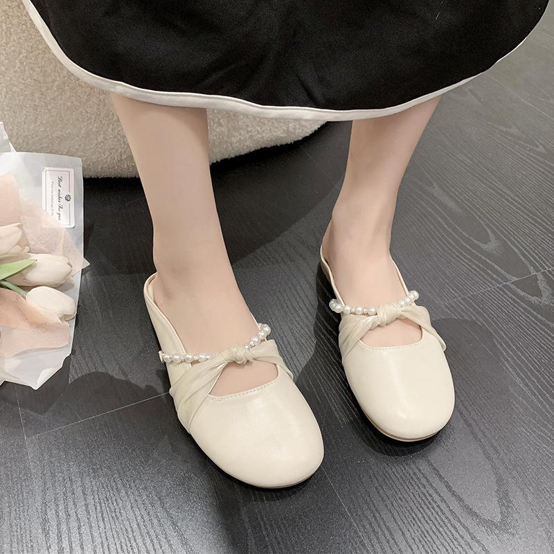 Women's 2025 Spring Closed-Toe Backless Flat Slippers for Outdoor Wear