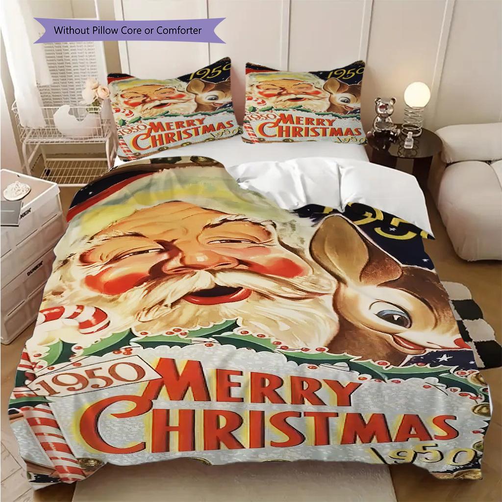 1PC Christmas theme pattern Bedding Quilt Set Quilt Cover Pillowcase Home Decoration Birthday Gift (1 * duvet cover + 2 * pillowcase, without core)