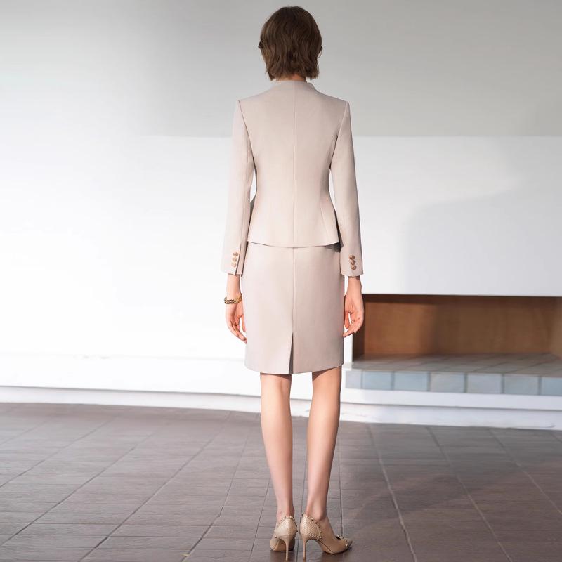 Light Gray Collarless Suit Dress Set - Slimming & Figure-Flattering Formal Workwear for Women