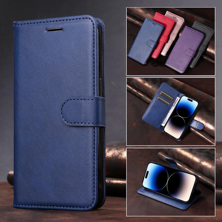 Pure Color Wallet Flip Leather Case For iPhone 14 13 12 11 Pro Max Mini XS XR X 7 8 6 6S Plus SE 2020 2022 5 5S Phone Book Cover
