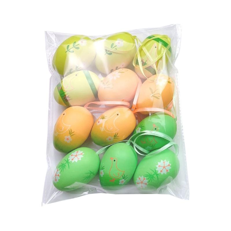 12Pcs Easter Colorful Eggs Handmade Art Ornament Decorative Crafts Supplies for Children Adults DIY Photo Props