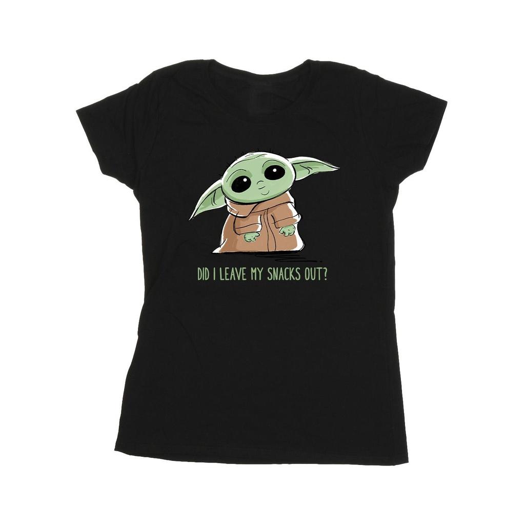 STAR WARS Womens/Ladies The Mandalorian Grogu Snacks Meme Cotton T-Shirt