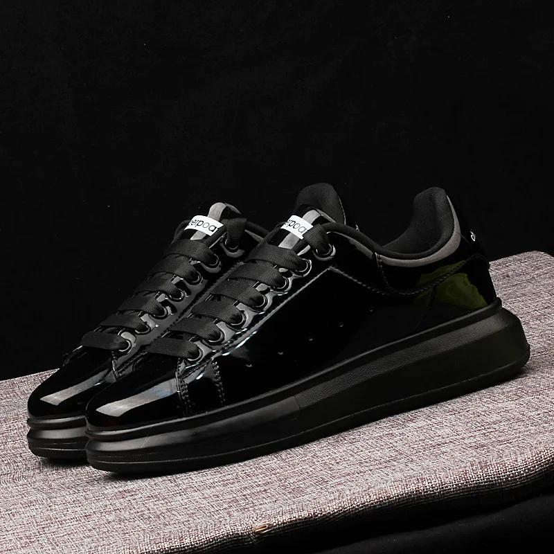 Shiny Patent Leather Small White Shoes Women's Couple Models Air Cushion Women's Skateboard Shoes Sneakers Women