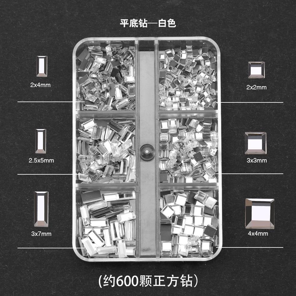 6 Grid Square Diamond Set, Nail Art Jewelry, Diamond Mirror Transparent Square Diamond Mixed Flat Bottom Diamond Diy Nail Decoration
