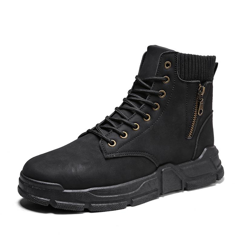 Herbst- und Winter High-Top Schnürstiefel, junge und junge Retro-Sport Herrenstiefel, einfarbige Reißverschluss Outdoor Arbeitsstiefel V139