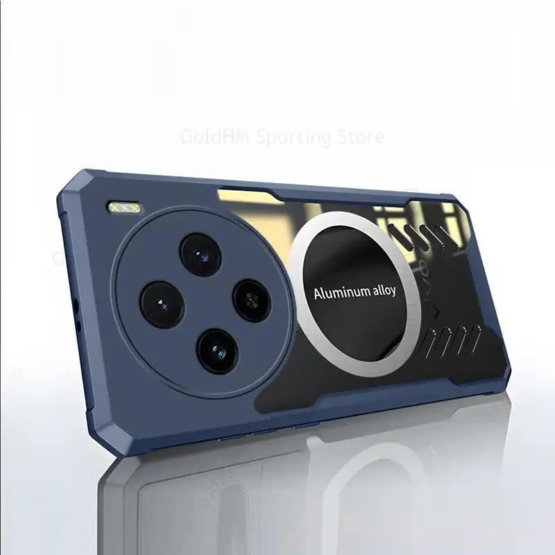 

Чехлы для Vivo X100 Pro 5G Охлаждающий теплоотвод Магнитный прозрачный чехол для VIVO X Note X90S X80 X100 Pro Для Magsafe Magsafing Акриловый чехол For Vivo X100 синий