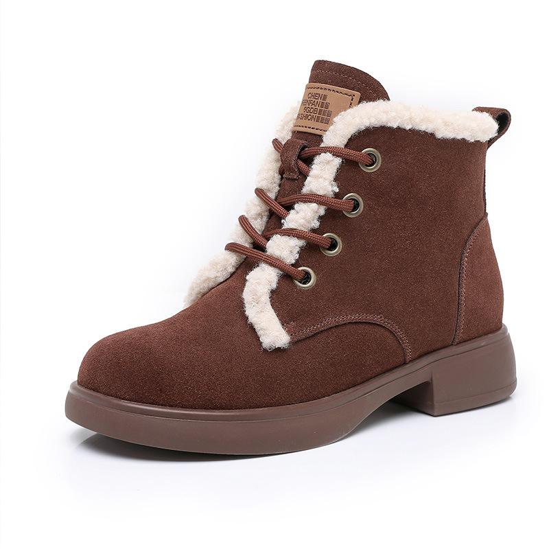 Fashion GKTINOO Snow Boots Women Genuine Leather Platform Sole Round Toe Warm Fur Sewing Design Winter 2024 Ladies Shoes Handmade