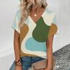 Modisches und einfaches, übergroßes, bequemes T-Shirt-Design für den Sommer, inspiriert vom geometrischen Muster, bedrucktes Damen-Oberteil mit V-Ausschnitt
