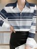 Casual Fashion Women's Outdoor Long-sleeved Cardigan Shirt Picture with Blue, White and Gray Stripes