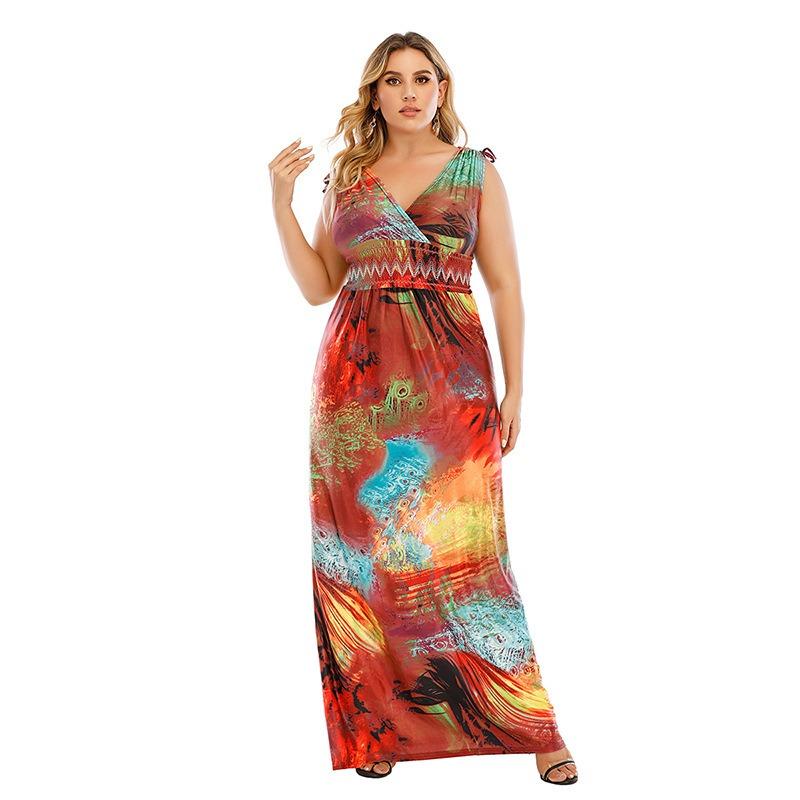 Plus-size Women's Dress Printed Elastic Halter Dress