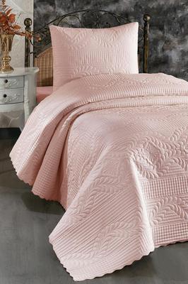 Sena Quilted Bedspread Set, Coverlet 180x230 with Pillowcase, Single Size, Ultrasonic, Pink