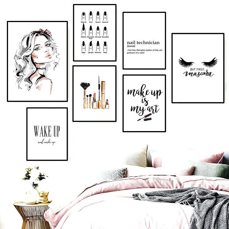 Nail Beauty Makeup Wall Decor Canvas Painting Eyebrow Canvas Art Poster Fashion Salon Quote Picture Girl Bedroom Prints HD2779